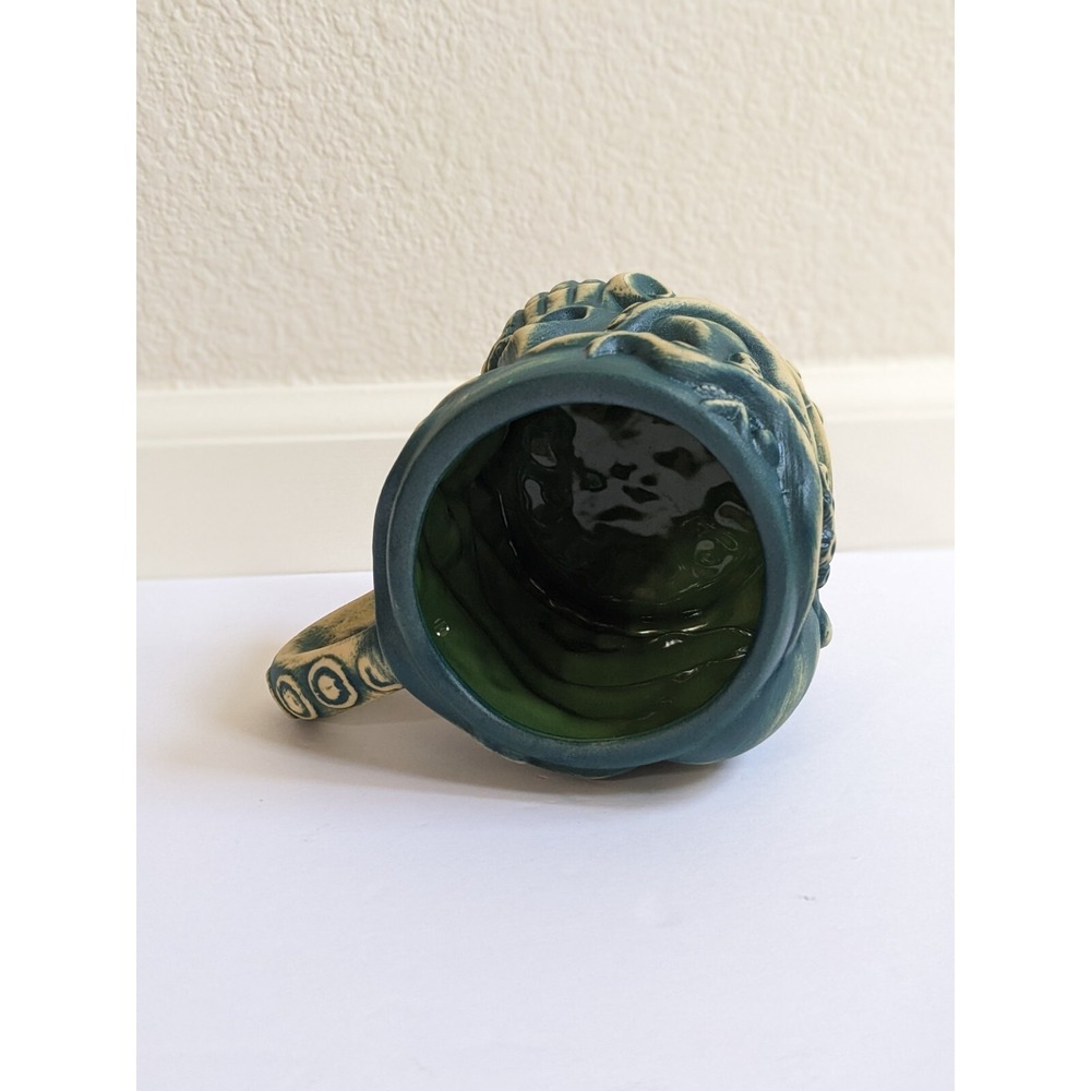 Mora Pagan Idol Handmade Hawaiian Octopus Tiki Skull Mug Matte Green Finish - Picture 9 of 10